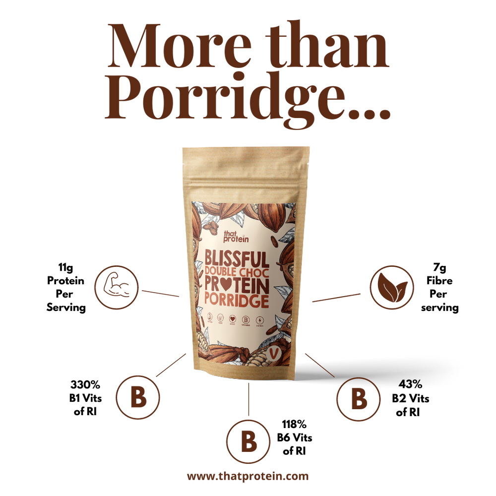 
                  
                    Load image into Gallery viewer, that protein high protein porridge oats showing the nutrients including b vitamins, protein and fibre
                  
                