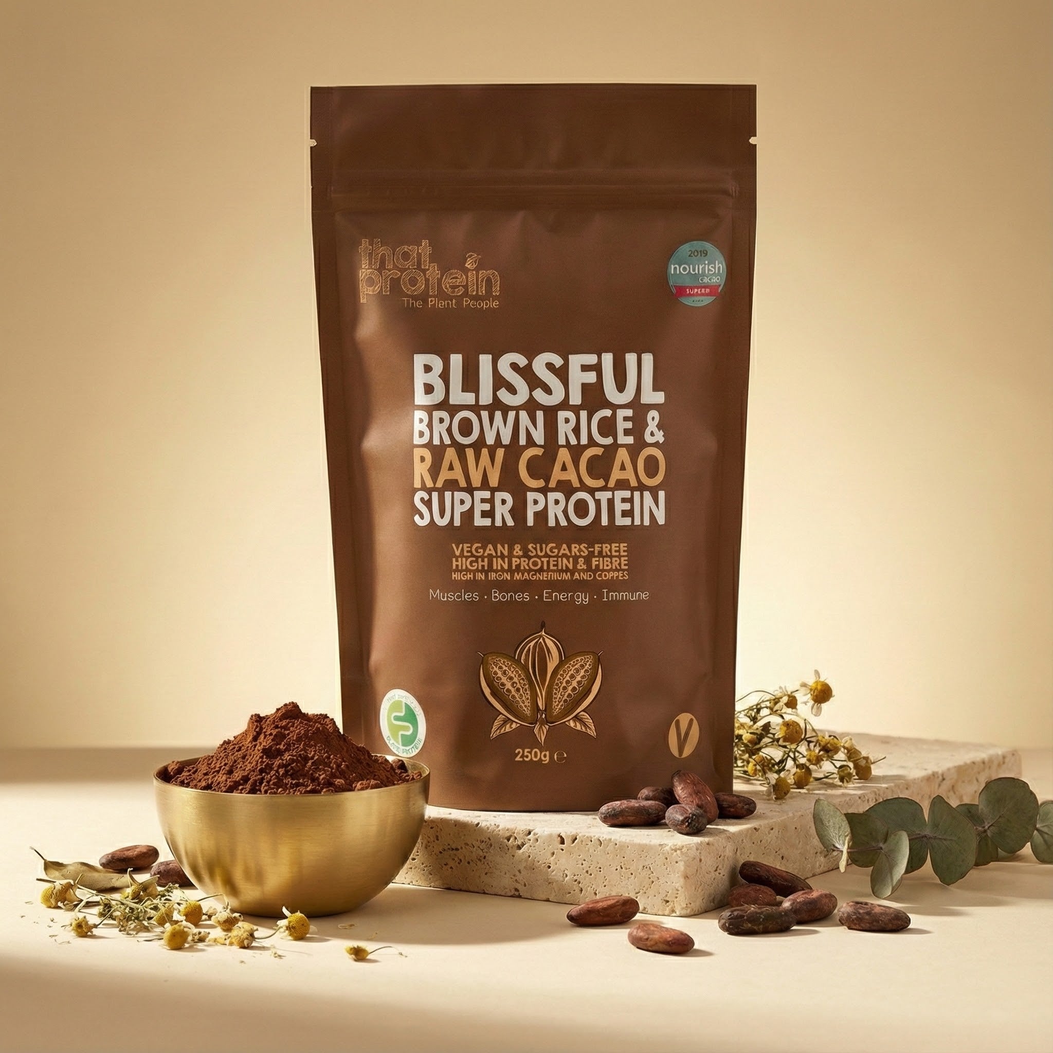BLISSFUL BROWN RICE & RAW CACAO SUPER PROTEIN - raw_cacao flavor protein powder by that protein